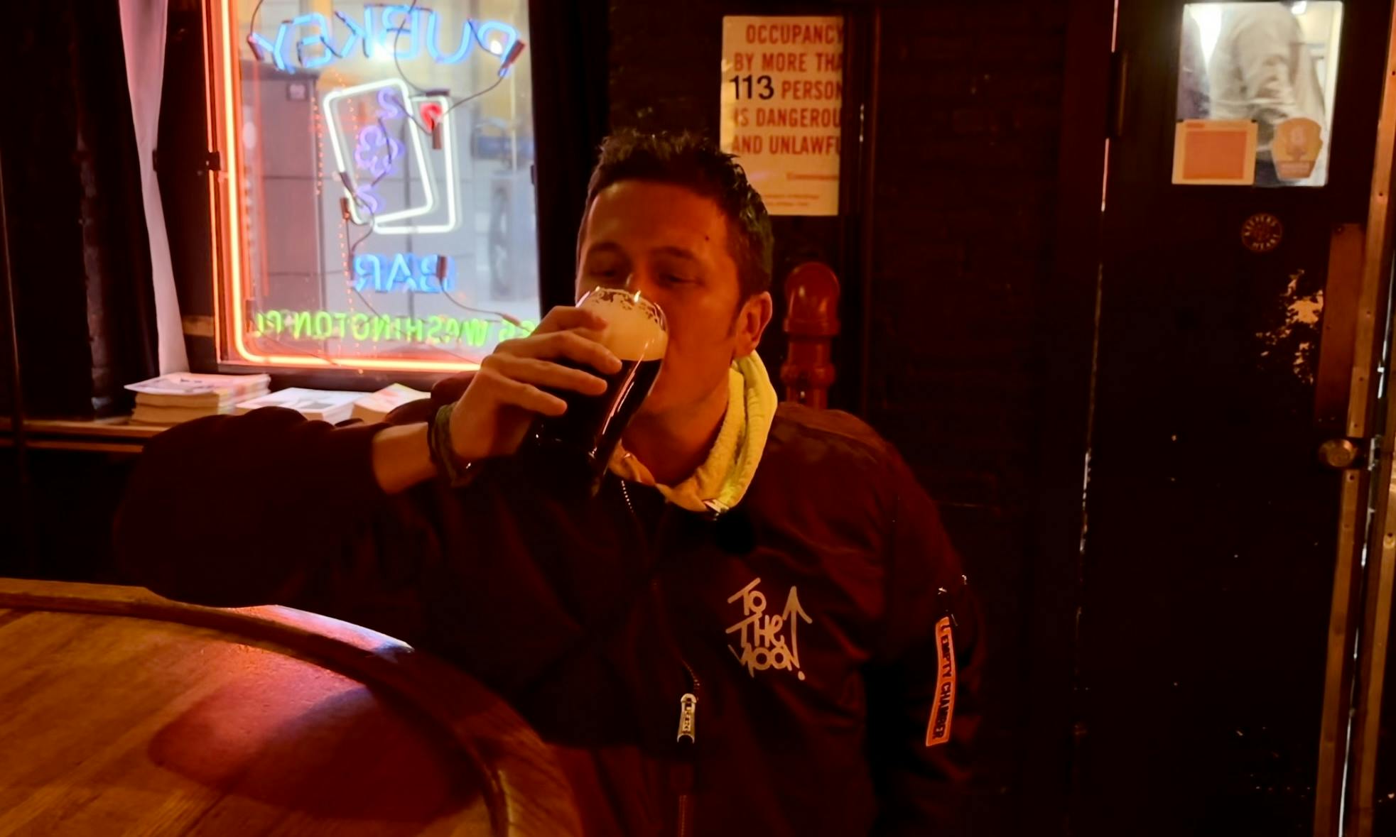 Steve Ferdman sips a gifted Guinness on ETF approval day. Image: André Beganski / Coinage